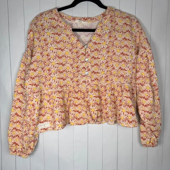 Simply Southern Smocked Crop Blouse Floral Daisy Print Boho Festival Concert S - Picture 9 of 9